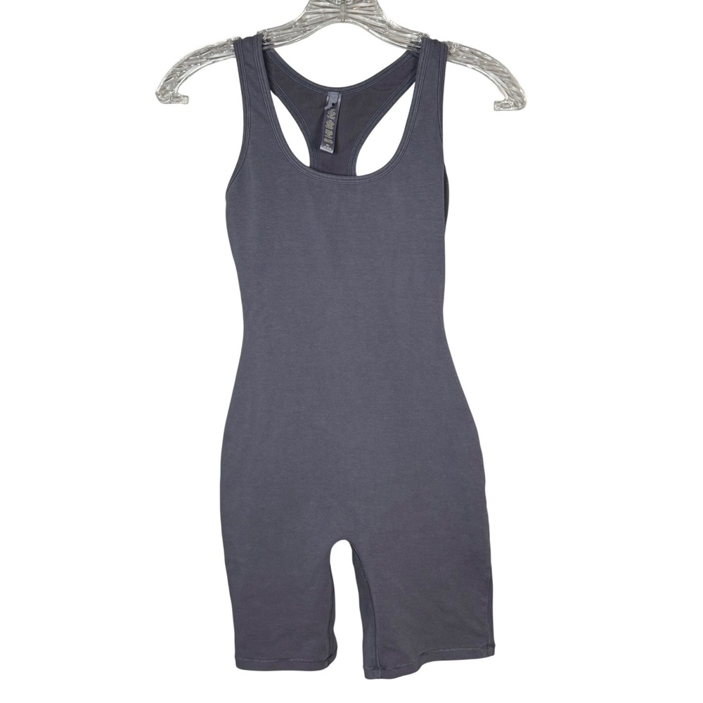 SKIMS Outdoor Mid Thigh Body Suit, Racerback, Steel Blue, Size XS